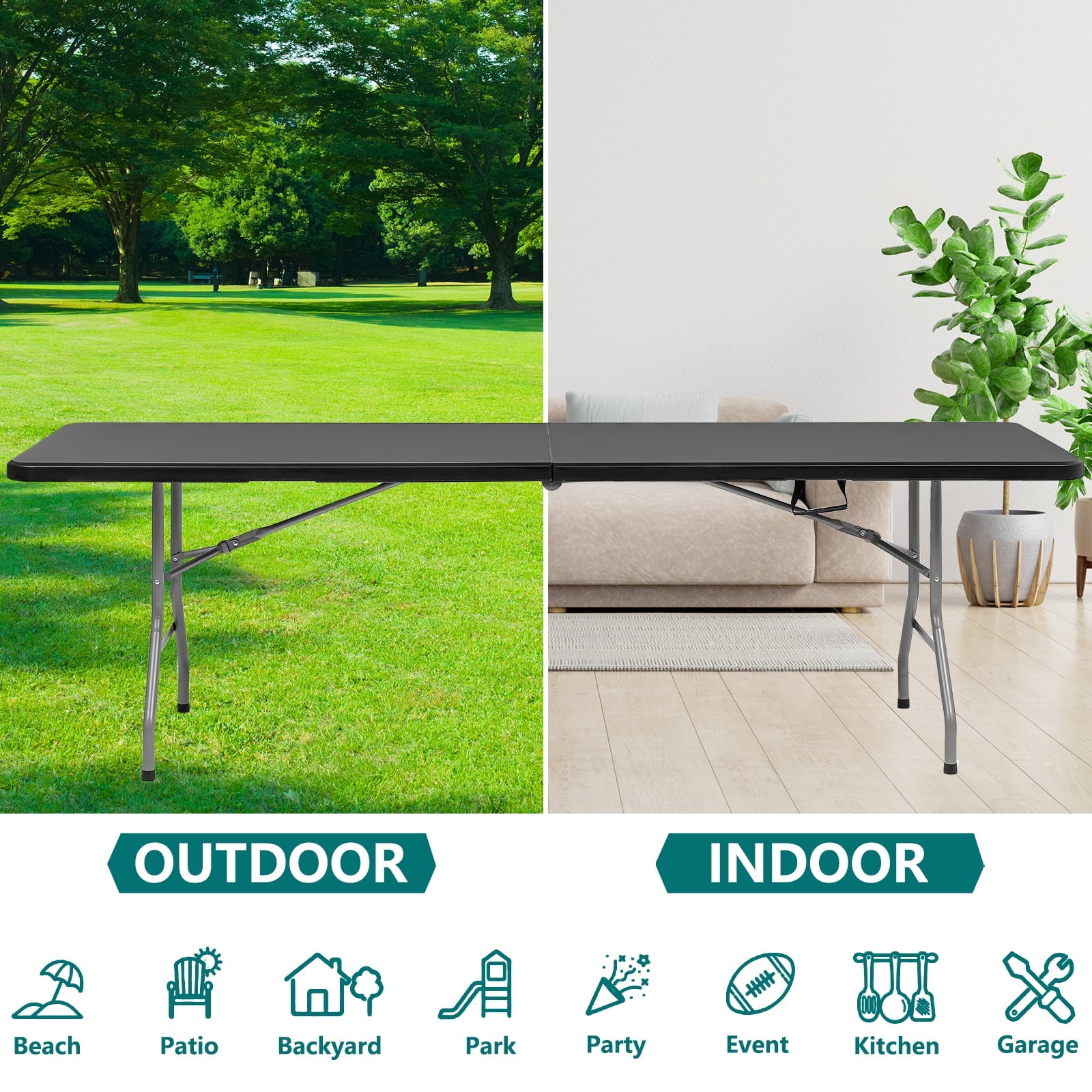 RUIE Folding Table 8ft Portable, Durable, and Heavy-Duty Design Fodabl
