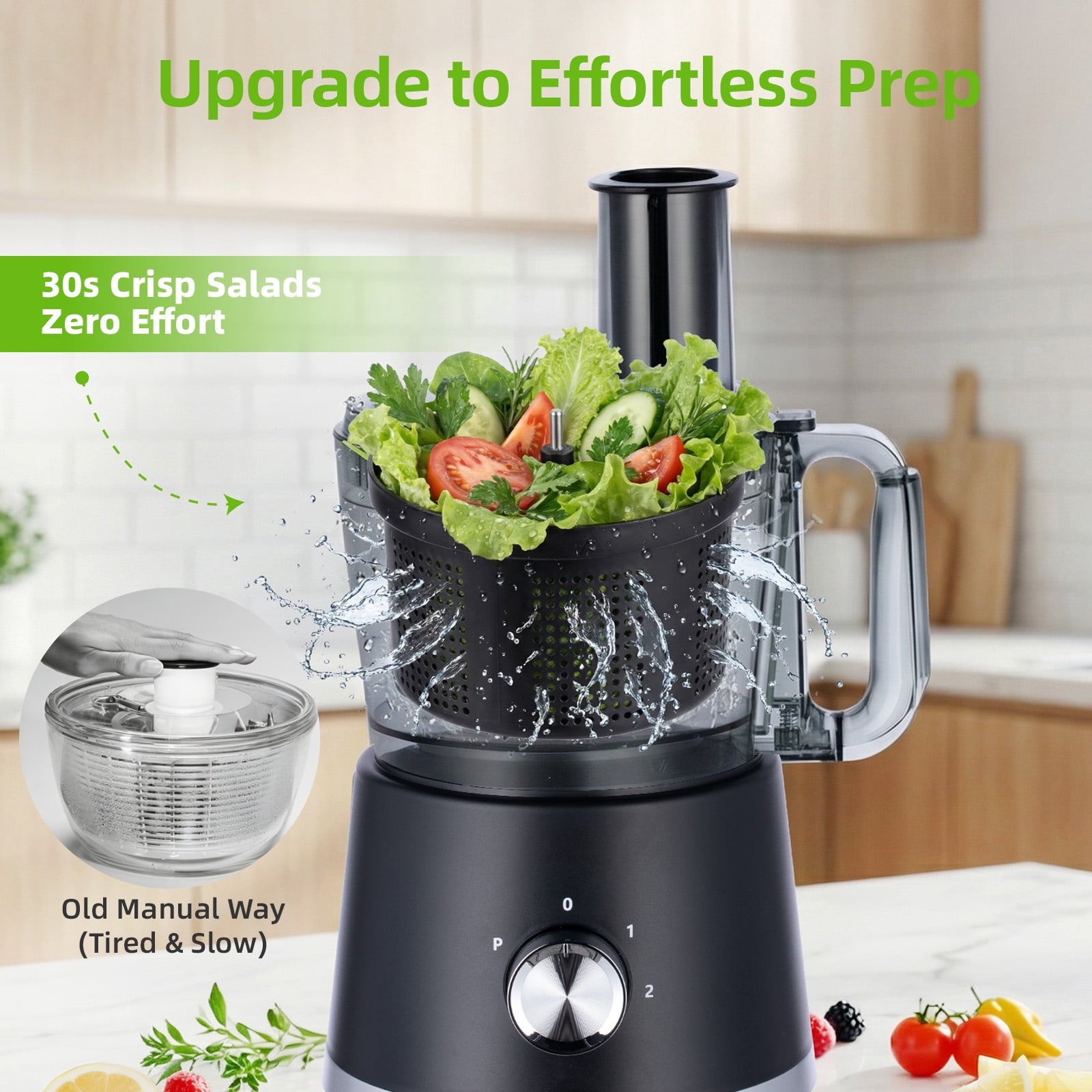 RUIE 10 Cup Food Processor with Salad Spinner for Chop, Puree, Slice,
