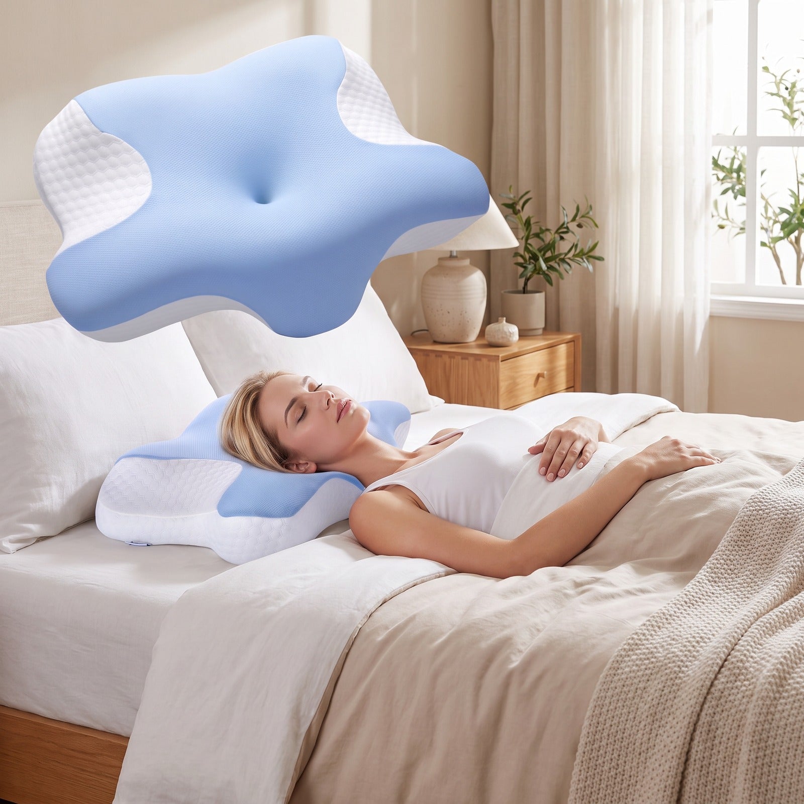 RUIE Contour Neck Support Pillow with Butterfly Shape, Zoned Head Crad