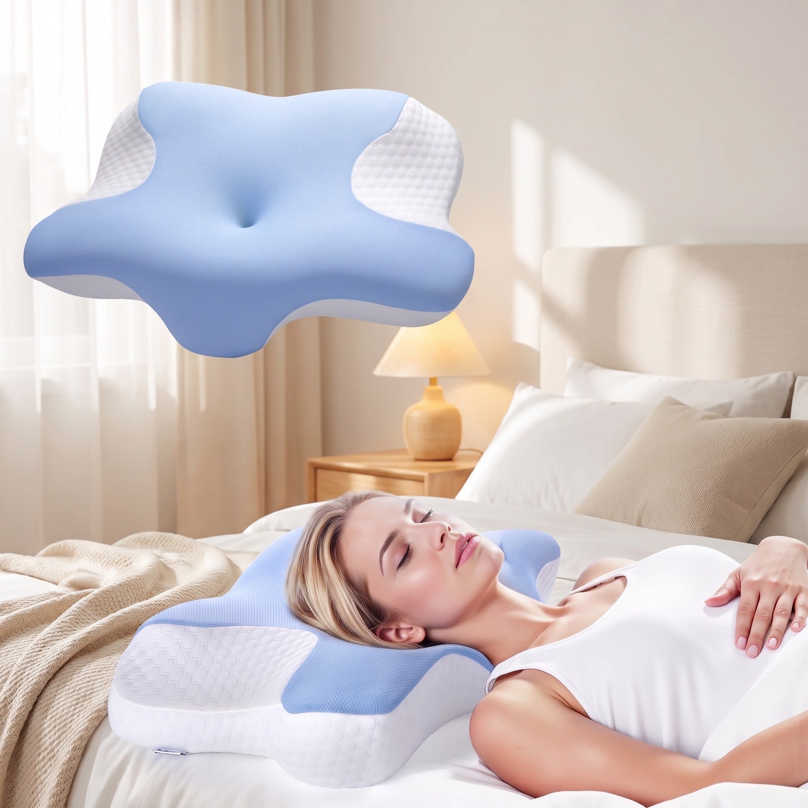 RUIE Contour Neck Support Pillow with Butterfly Shape, Zoned Head Crad