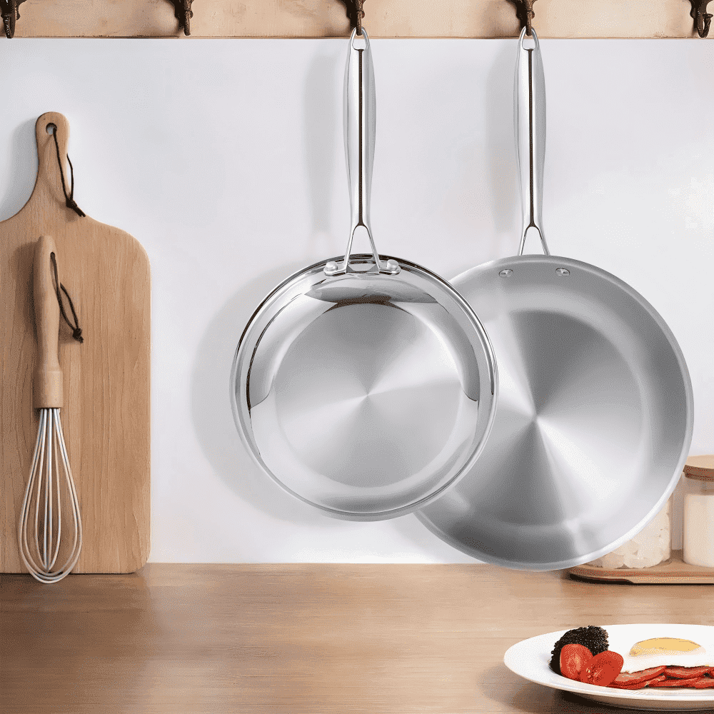 RUIE 2-Piece 3-Ply Thick Stainless Steel Fry Pan Set, Nonstick, Cool-T