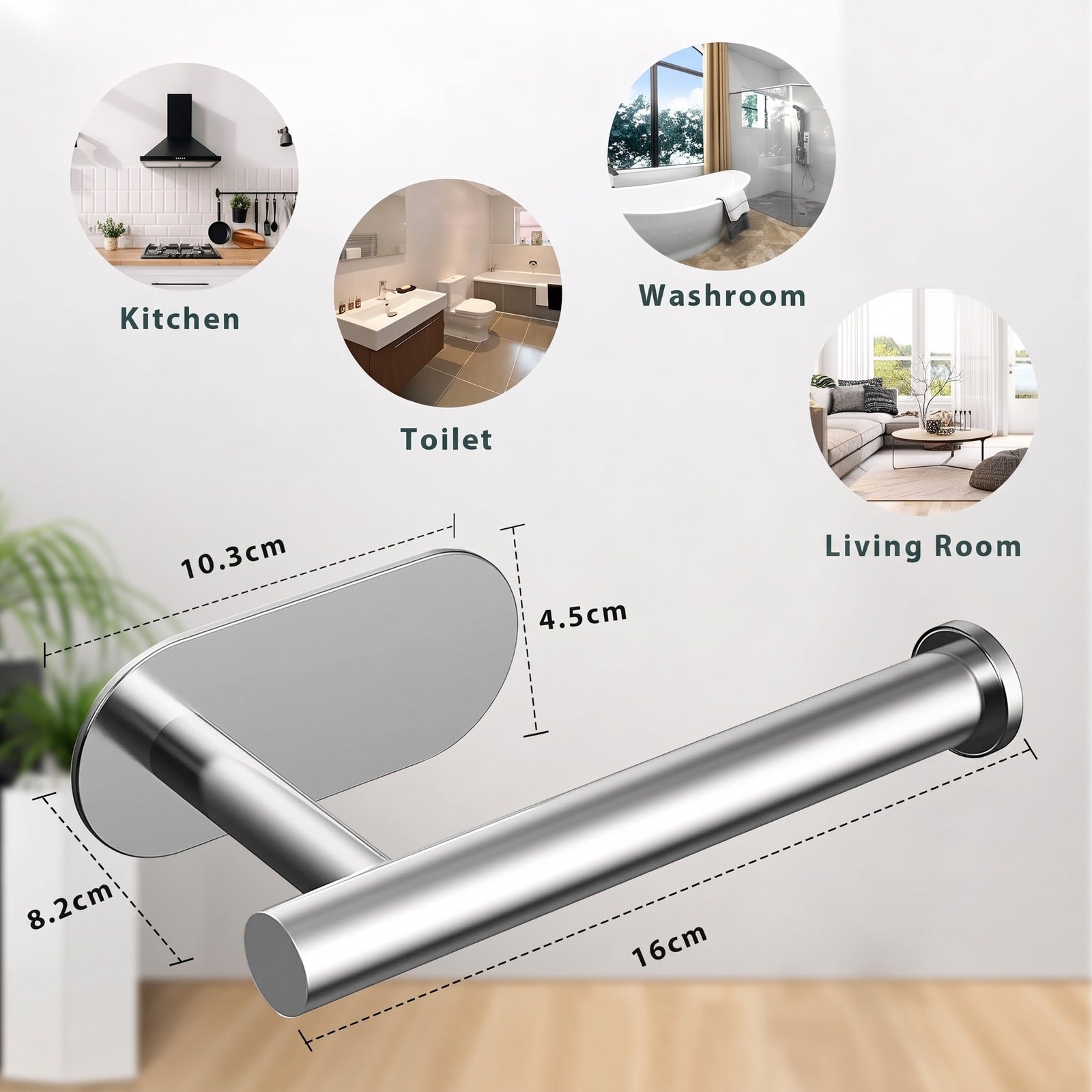 RUIE Self-Adhesive Toilet Paper Holder, Wall-Mounted Stainless Steel R