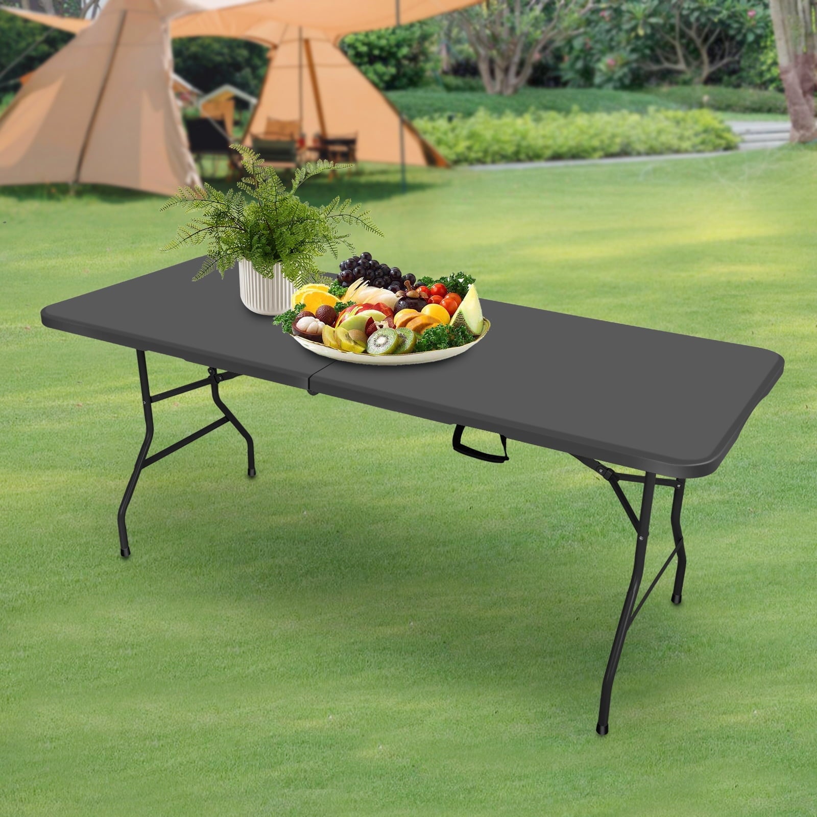 RUIE Folding Table 6ft Plastic Folding Outdoor Table, Black